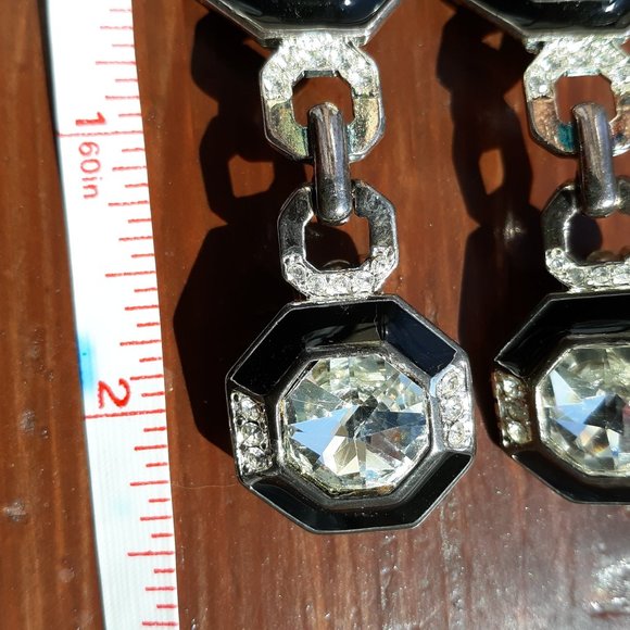 Vintage Cache Black Rhinestone Clip On Earrings - Picture 5 of 6